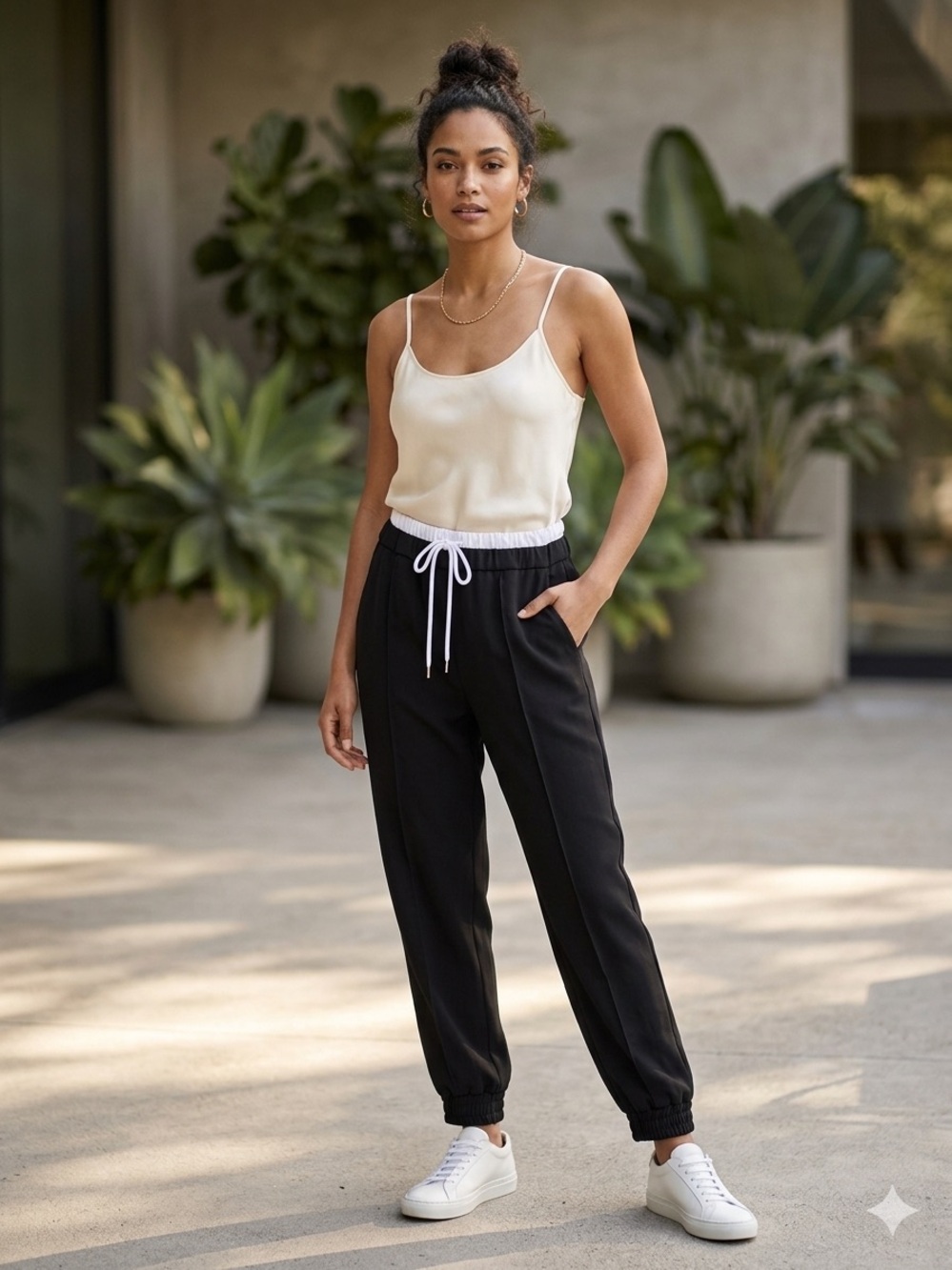 Zara Black Joggers with White Drawstring